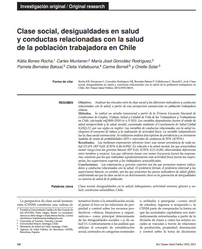 Clase social, desigualdades en salud y conductas relacionadas con la salud de la población trabajadora en Chile