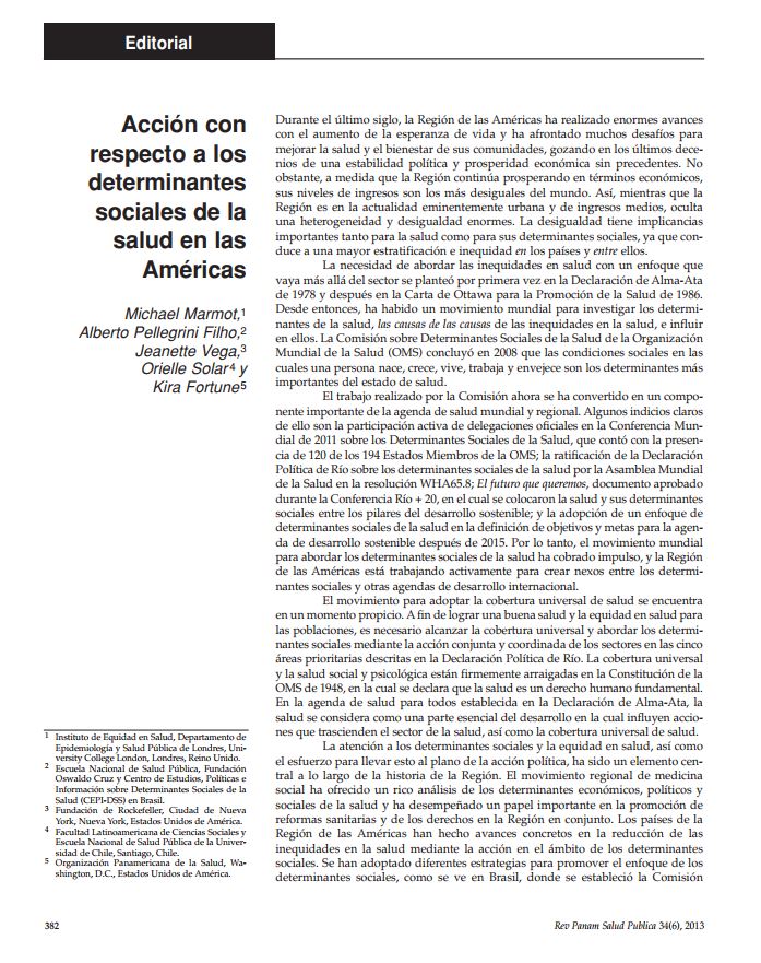 Acción con respecto a los determinantes sociales de la salud en las Américas